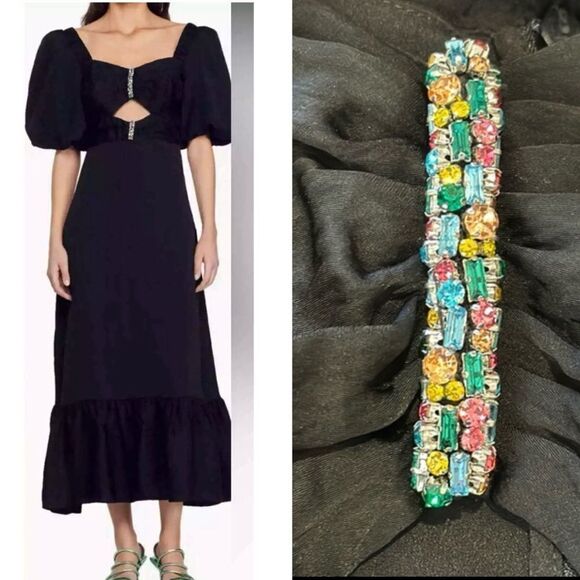 NWT Sandro Falbala Embellished Cutout Midi Dress Women's Size 36 Small - Picture 1 of 16